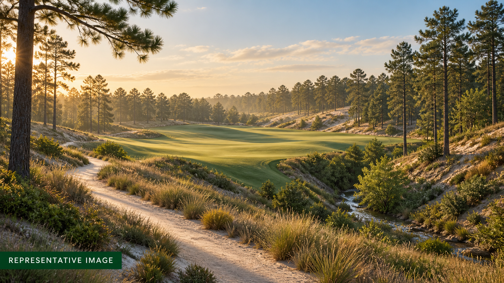 Representative illustration of an East Texas walking golf landscape